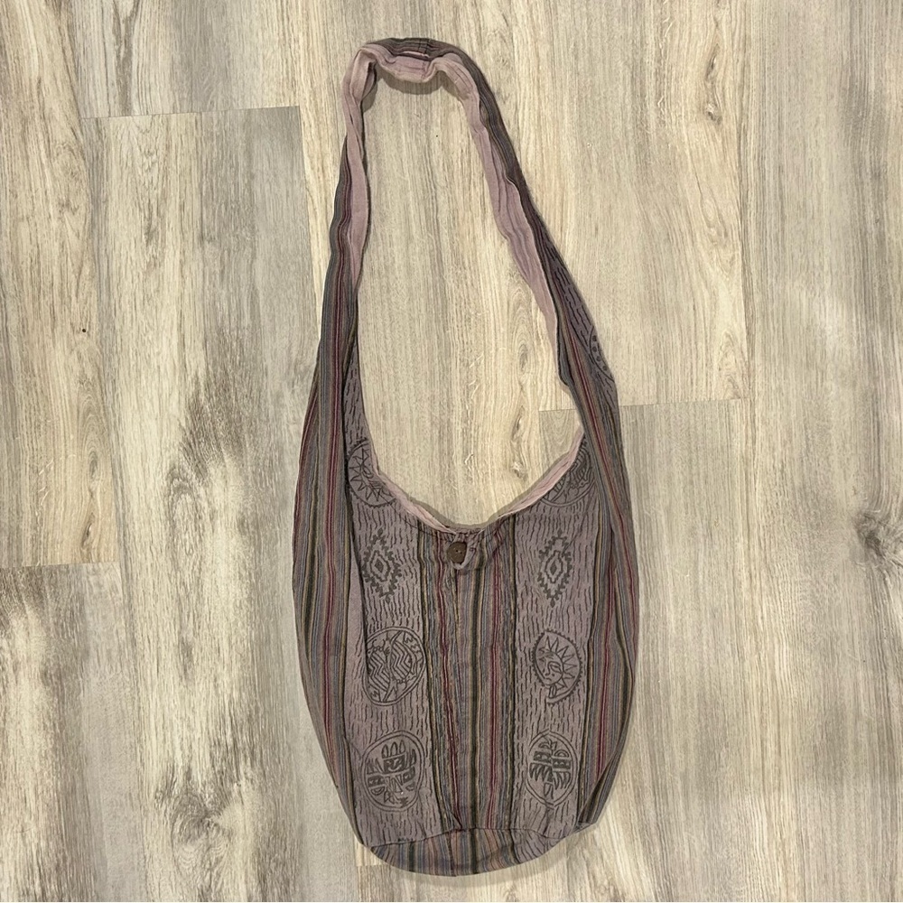 Flying High Boho Shoulder Tote Bag Purple Aztec Sun Moon 100% Cotton - Picture 2 of 8
